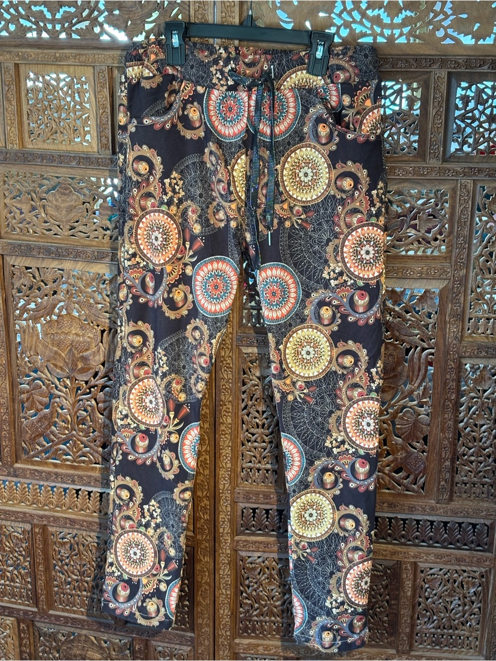 Gigi Moda Printed Women's Pants in Black with multi-color design